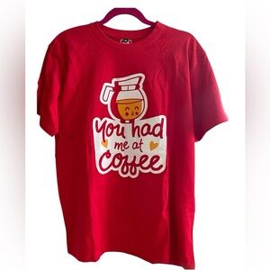 Red Unisex Top You Had Me At Coffee Red Shirt Sleeve Tee Shirt Size XL NWOT